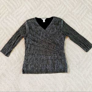 Christopher & Banks 3/4 Sleeve Metallic Black Silver Party Top Small